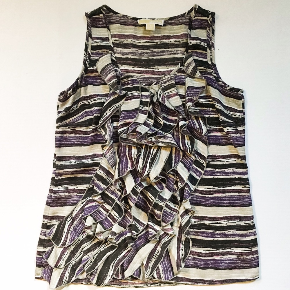 Michael Kors Purple and Gray Ruffle Top